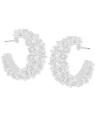 GUESS - Pink-Tone Medium Imitation Pearl Flower C-Hoop Earrings, 1.69"