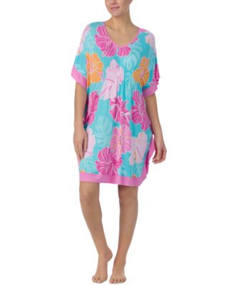 Ellen Tracy - Women's Short Floral V-Neck Sleep Caftan