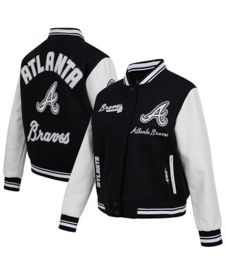 Pro Standard - Women's Black Atlanta Braves Cultivated Pearls Rib Wool Full-Zip Varsity Jacket