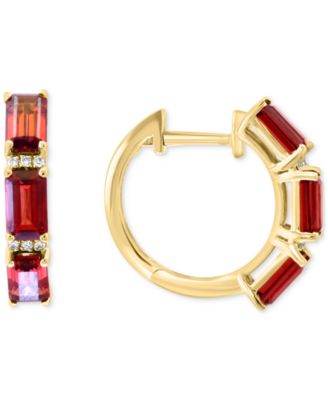 EFFY Collection - Garnet (2-3/8 ct. t.w.) & Diamond Accent Small Hoop Earrings in 14k Yellow Gold, 0.75"