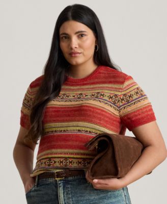 Lauren Ralph Lauren - Plus Size Geo-Striped Short-Sleeve Sweater