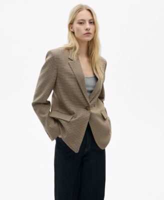 MANGO - Women's Straight-Fit Micro-Houndstooth Jacket