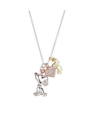 Peanuts - Gold Flash Plated "Mom" Snoopy and Cubic Zirconia Heart Necklace, 16"+2" Extender
