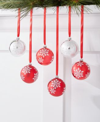 Holiday Lane - Christmas Cheer Set of 6 Shatterproof Decorated Red and Silver Ball Ornaments