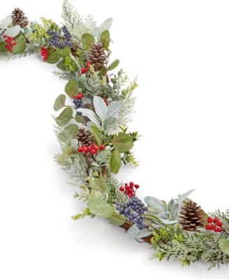 Martha Stewart Collection - Birds and Berries Candle Holder with Red and Blue Berries, Eucalyptus, and Cedar Garland