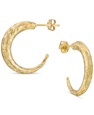 Macy's - Etched Texture Tapered Small Hoop Earrings in 10k Gold. 3/4"