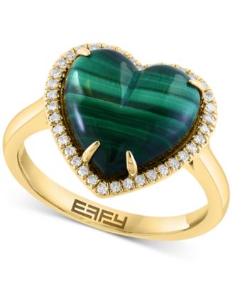 EFFY Collection - Malachite & Diamond (1/6 ct. t.w.) Heart Halo Ring in 14k Gold