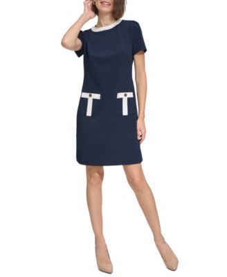 Tommy Hilfiger - Women's Contrast-Trim Scuba Crepe Shift Dress