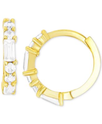 Macy's - Cubic Zirconia Round & Baguette Extra Small Hoop Earrings in 14k Gold, 0.39"