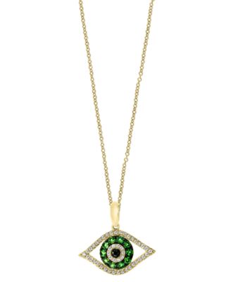 EFFY Collection - Tsavorite (1/5 ct. t.w.) & Diamond (1/8 ct. t.w.) Evil Eye 18" Pendant Necklace in 14k Gold