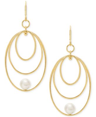Macy's - Cultured Freshwater Pearl (7.5-8mm) Oval Drop Earrings in 14k Gold over Sterling Silver