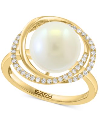 EFFY Collection - Cultured Freshwater Pearl (10mm) & Diamond (1/6 ct. t.w.) Knot Swirl Ring in 14k Gold