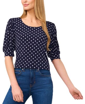 CeCe - Women's Polka-Dot Elbow-Sleeve Round-Neck Top