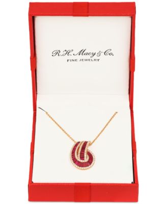 EFFY Collection - Ruby (2-1/3 ct. t.w.) & Diamond (3/8 ct. t.w.) Swirl 18" Pendant Necklace in 14k Rose Gold