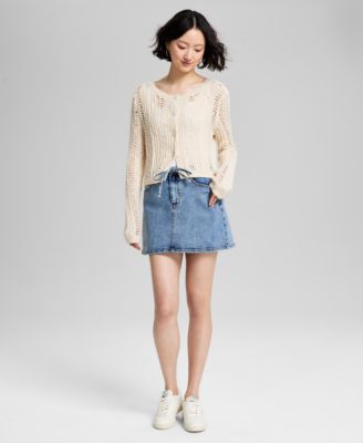 And Now This - Women's Drawstring Denim Mini Skirt