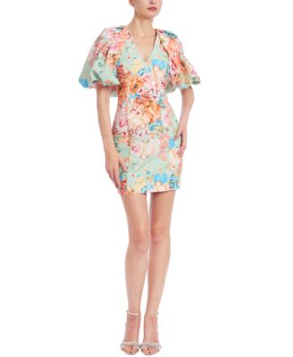 Jewel Badgley Mischka - Women's Floral Print Balloon-Sleeve Dress