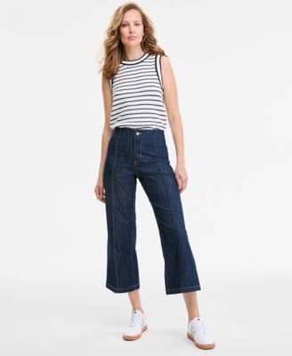 Tommy Hilfiger - Women's Wide-Leg No-Waistband Cropped Denim Jeans
