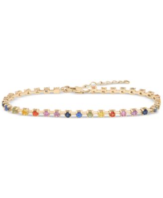 Macy's - Lab Grown Multicolor Sapphire Flex Bracelet (2-1/8 ct. t.w.) in 14k Gold over Sterling Silver