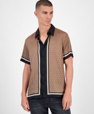 GUESS - Short Sleeve Geometric Border Charm Button-Front Shirt