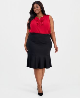 Kasper - Plus Size Pull-On Ruffle-Hem Compression Skirt
