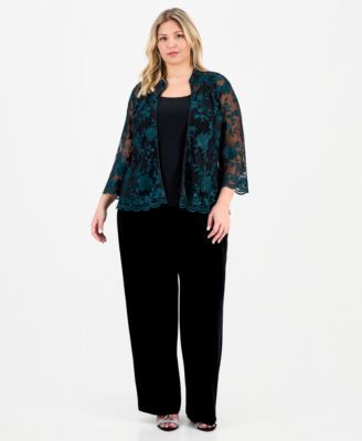 Alex Evenings - Plus Size Embroidered 3/4-Sleeve Jacket & Sleeveless Top