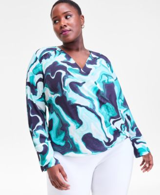 I.N.C. International Concepts - Plus Size Printed Surplice-Neck Top